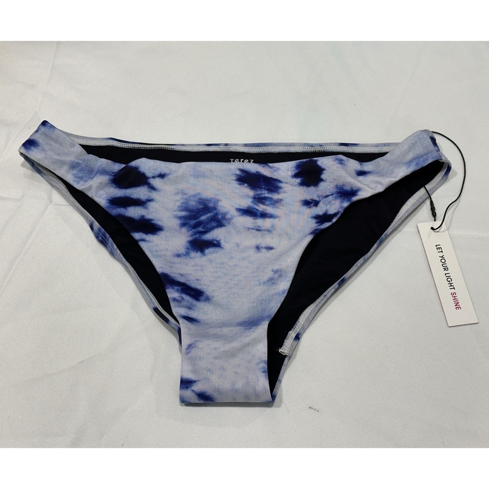 Terez Blue White Tie-Dye Printed Bikini Bottom Swimwear Women Size Medium NWT